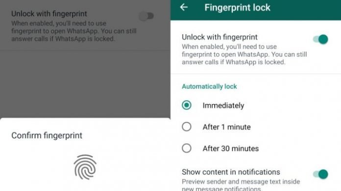fingerprint lock feature in WhatsApp